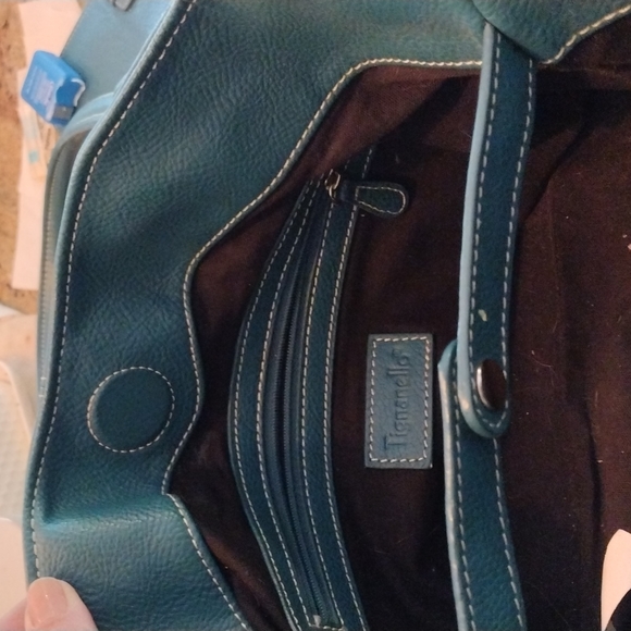 Tignanello Teal Turquoise Leather Satchel bag and Long Zipper wallet Set - Picture 3 of 6